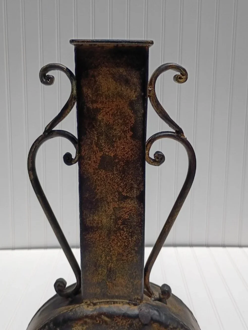 Tuscan Style Metal Vase Hand Forged Wrought Iron Bronze Finish Rustic Handles